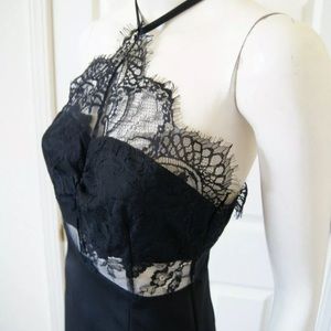 Lian Yi Lian Solid Black Lace Fitted Dress